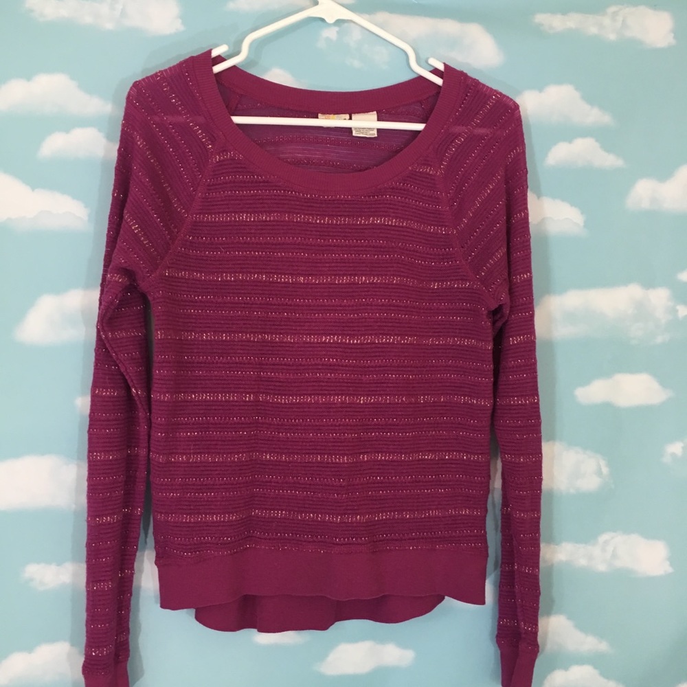 Large magenta &gold striped sweater raglan style